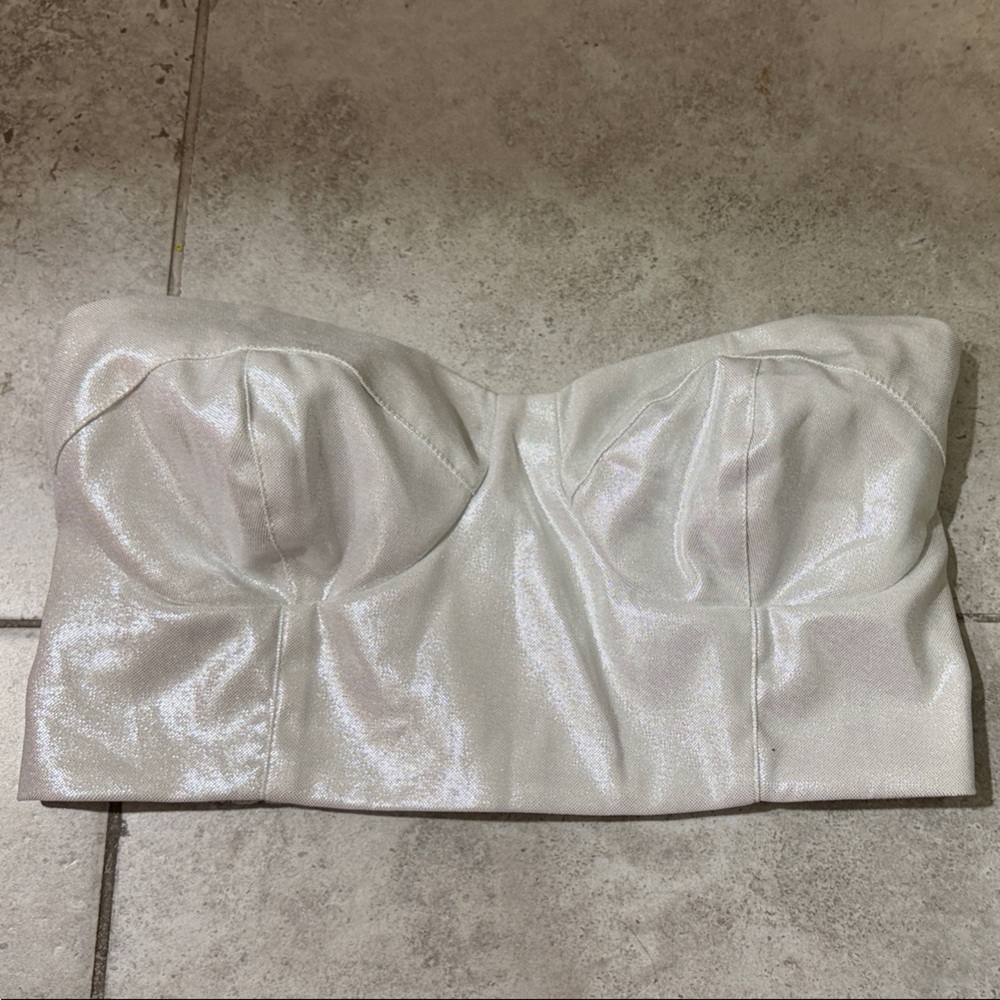 Shimmering Silver Strapless Top #038